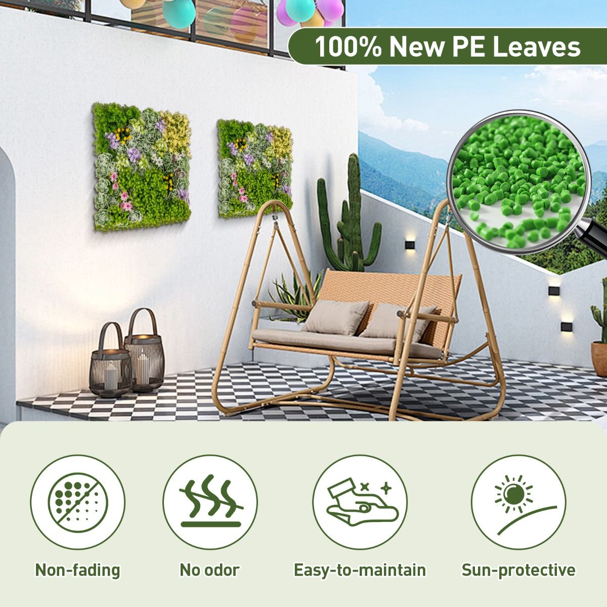 Panneaux muraux Coast avec plantes artificielles - lot de 2 - haie artificielle en 3D - mélange de 10 variétés de plantes - 50 x 50 cm - vert et marron