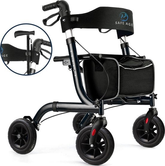Déambulateur SafeLife - réglable, pliable et avec fonction d'assise - capacité de charge de 137 kg - 70 x 61 x 95 cm - noir