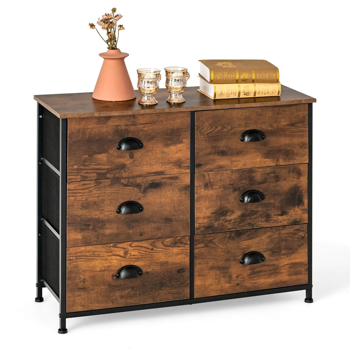 Commode Coast - avec 6 tiroirs - bois - 3 niveaux - brun rustique
