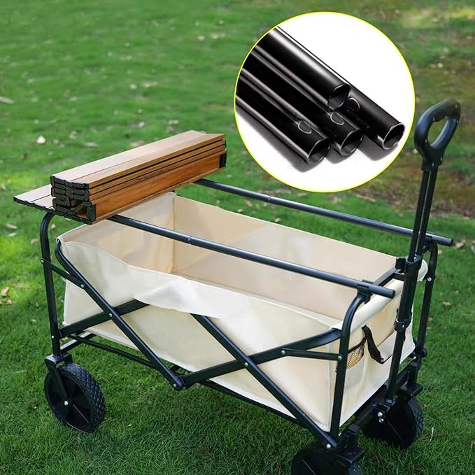 Table d'extérieur pliable Aldorr pour chariot de jardin, plateau 75 x 55 cm – Portable – Compacte – Couleur bois