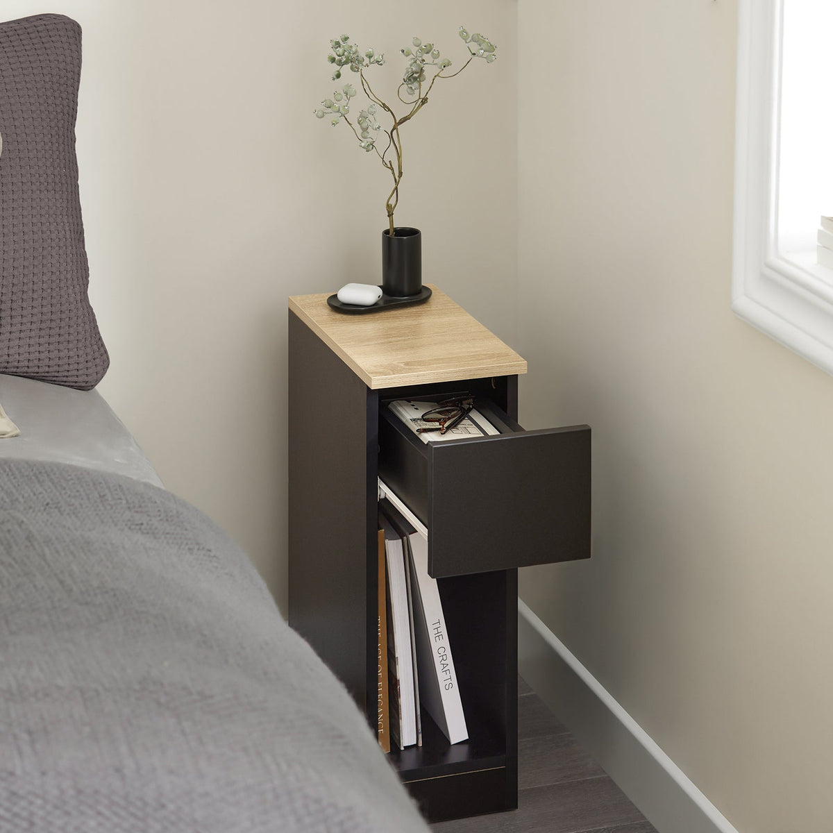SoBuy Table de nuit avec tiroir et rangement - Lot de 2 - 20x35x60 cm - Max. 20KG - Noir