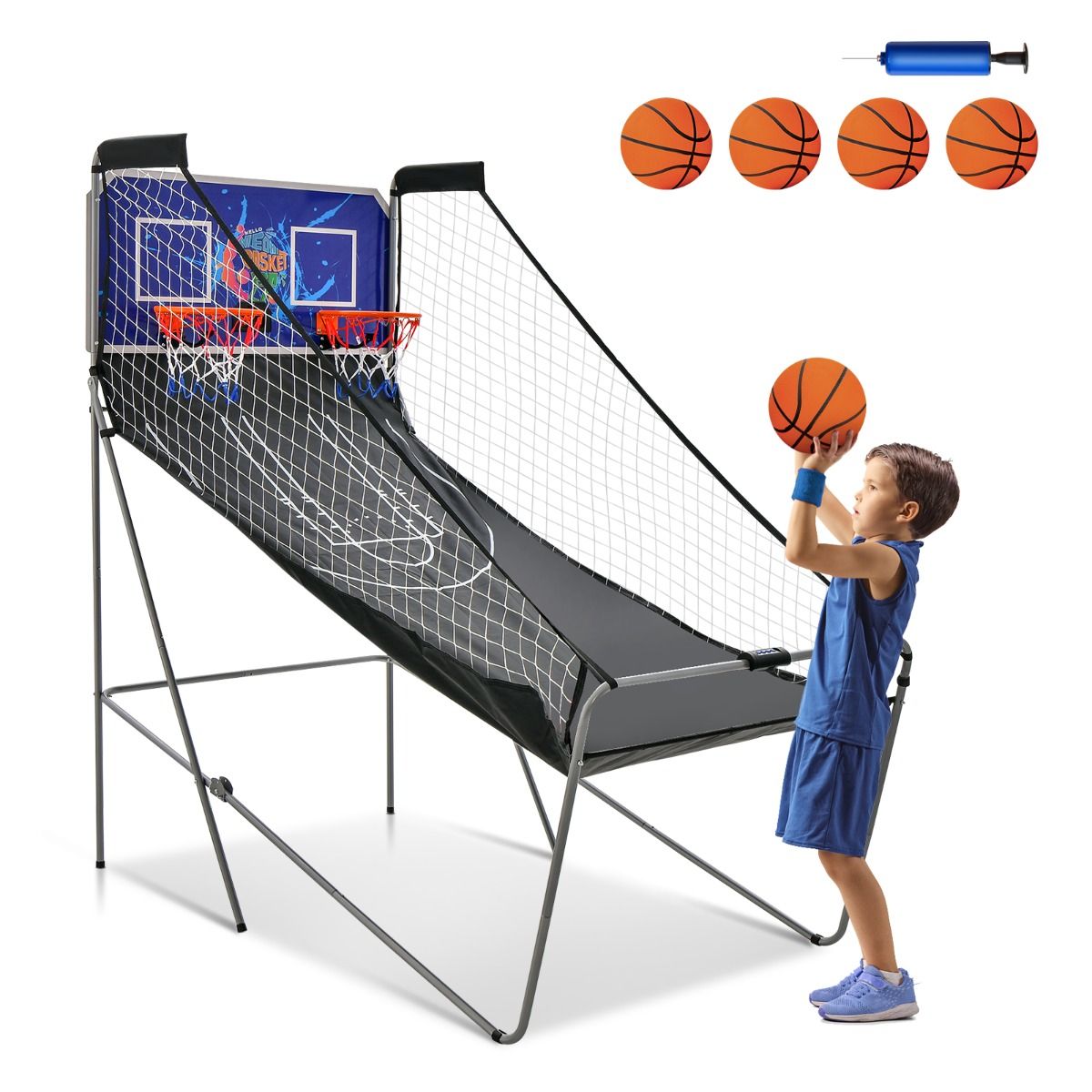 Jeu de basket-ball électronique Coast pour l'intérieur - Tir double - Compteur de points automatique - Bleu foncé + noir