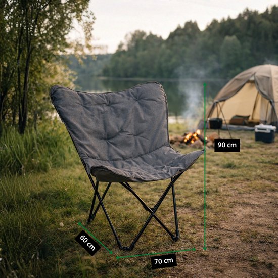 Chaise pliante Camp Active « Butterfly Chair » - Avec sac de transport - Chaise de camping avec assise confortable - Chaise pliante légère - 70 x 60 x 90 cm - Gris
