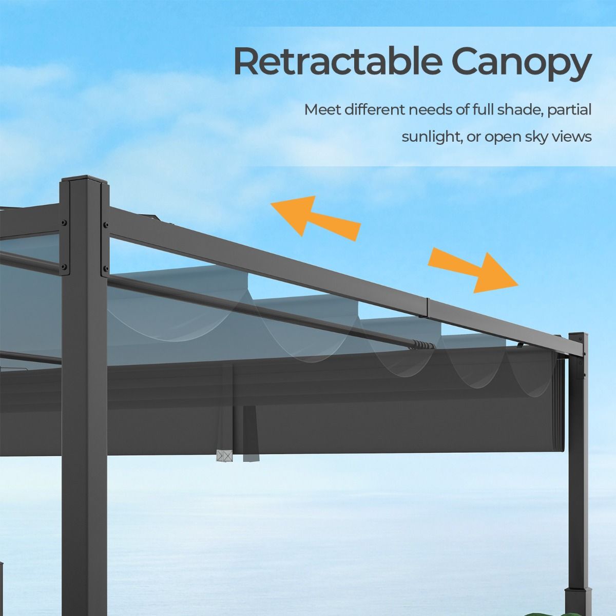 Pergola d'extérieur Coast - auvent rétractable - colonnes métalliques robustes - gris et noir - 310 x 310 cm