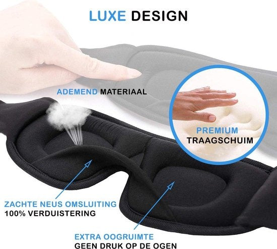 Masque de sommeil Northwall Luxe - 100% occultant - Mousse à mémoire 3D - avec sac de rangement