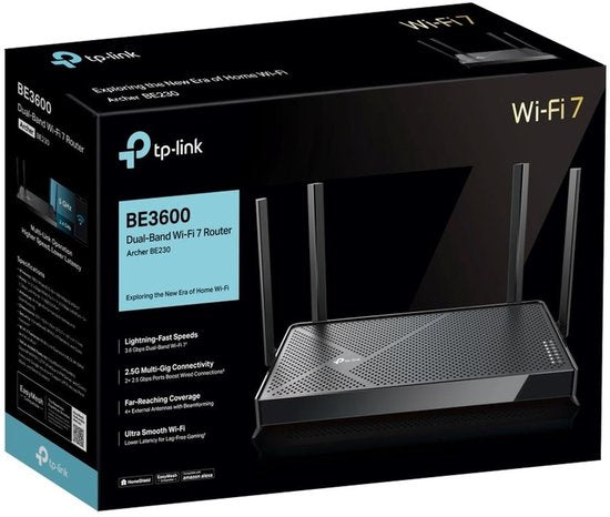TP-Link Archer BE230 - Routeur - Amplificateur Wi-Fi - Bi-bande - Wi-Fi 7 - 3 600 Mbps - Noir