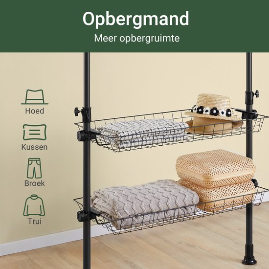SoBuy Penderie télescopique - Penderie ouverte réglable avec tringles à vêtements et étagères - Noir, L(209-311) x H(200-295) cm, KLS04-II-SCH - pour Chambre à coucher, Walk-in Closet