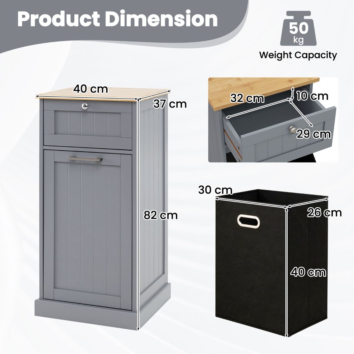Armoire Coast avec panier à linge - tiroir et espace de rangement - bambou et MDF - blanc et naturel - 40 x 37 x 82 cm