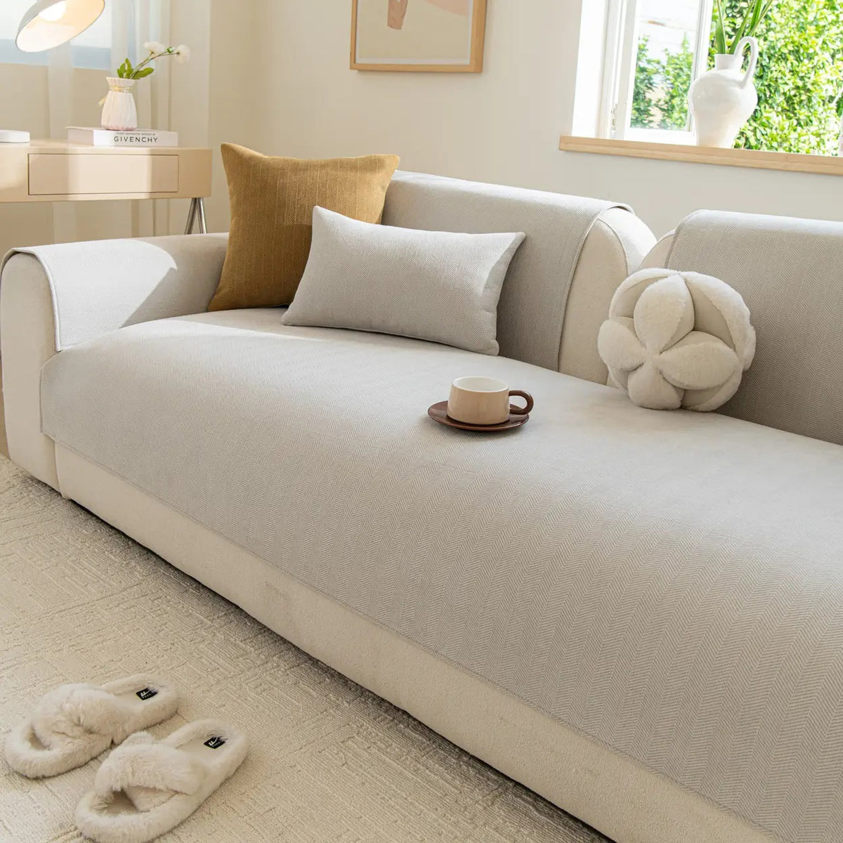 Housse antidérapante Ochama pour assise de canapé - 110 x 210 cm - Beige