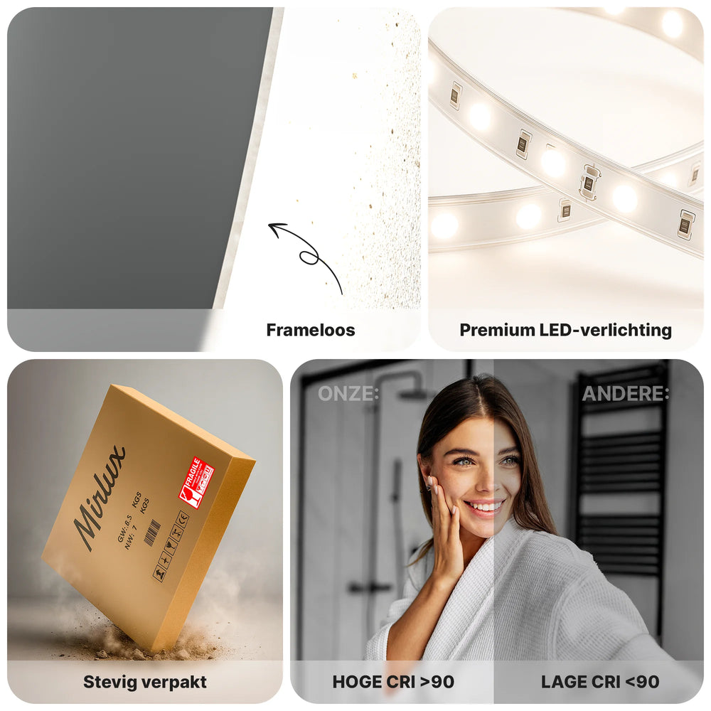 Miroir de salle de bains Mirlux rond sans cadre - Ø 60 cm - LED à intensité variable, anti-buée, capteur tactile