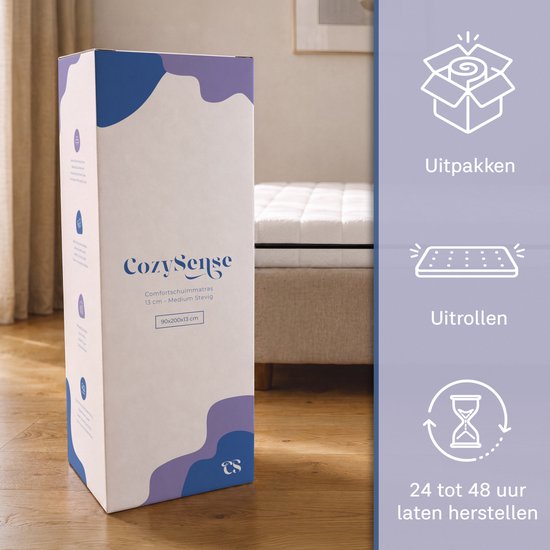 Matelas CozySense Basic 90 x 200 cm – Simple – Mousse PU CertiPUR-US – Housse amovible OEKO-TEX – Épaisseur : 13 cm – Fermeté moyenne