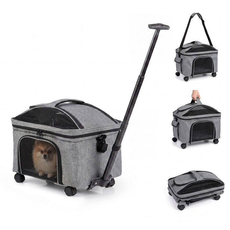 Coast : cage de transport pliable pour chats et petits chiens - avec roulettes - 3 modes de transport - gris