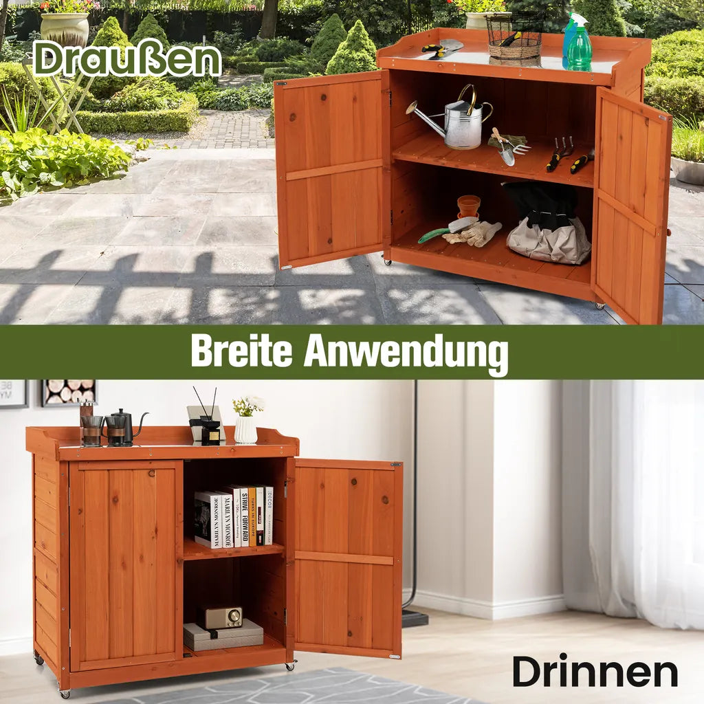 Armoire de rangement Coast - Bois - Déplaçable - Étagères - Roulettes - Jardin - Marron