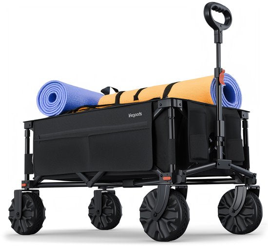 LifeGoods Wagon - Pliable - 100KG - 135L - Wagon pliable avec roues amovibles - Housse de protection - Noir