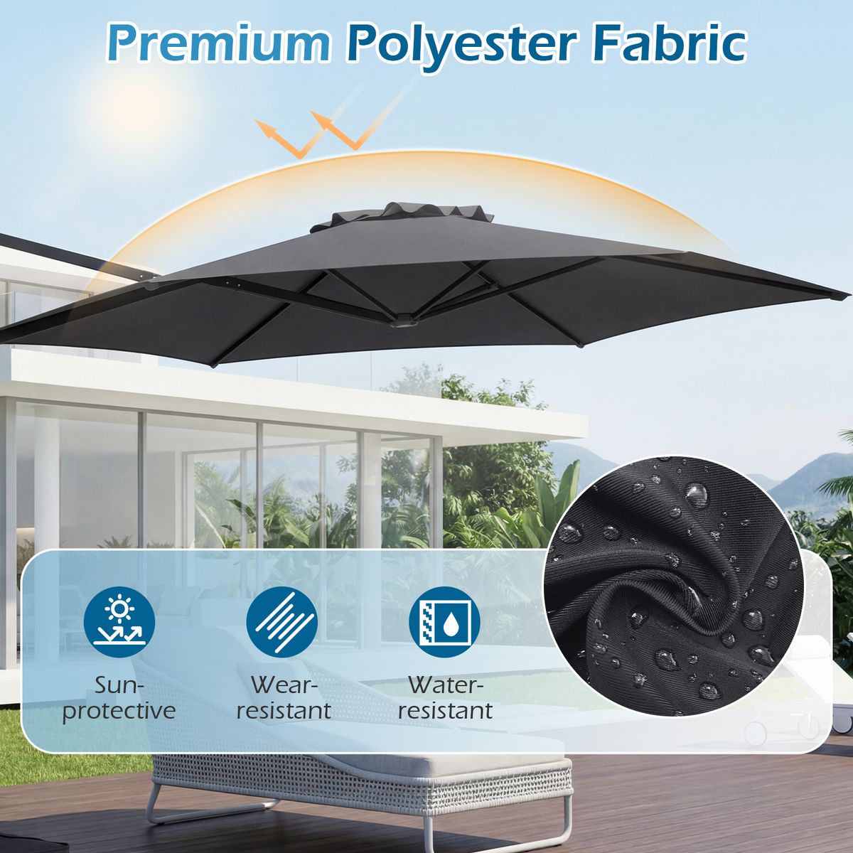 Parasol suspendu Coast - pivotant à 360° - avec ouverture d'aération - beige/gris - 3 mètres