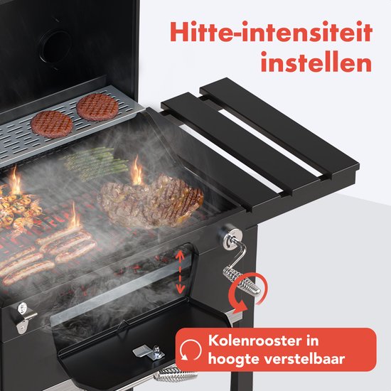 Barbecue charbon - KitchenBrothers - Gril et fumoir 2-en-1  - Surface de cuisson 42x57cm