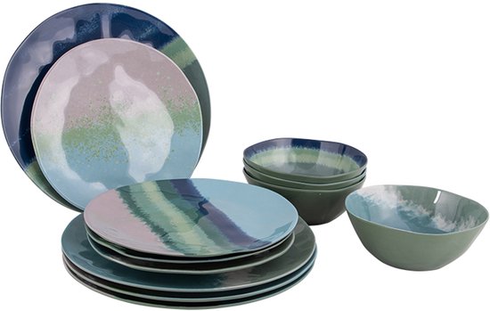Bo-Camp - Vaisselle - Halo - Bleu/Vert - 12 pièces