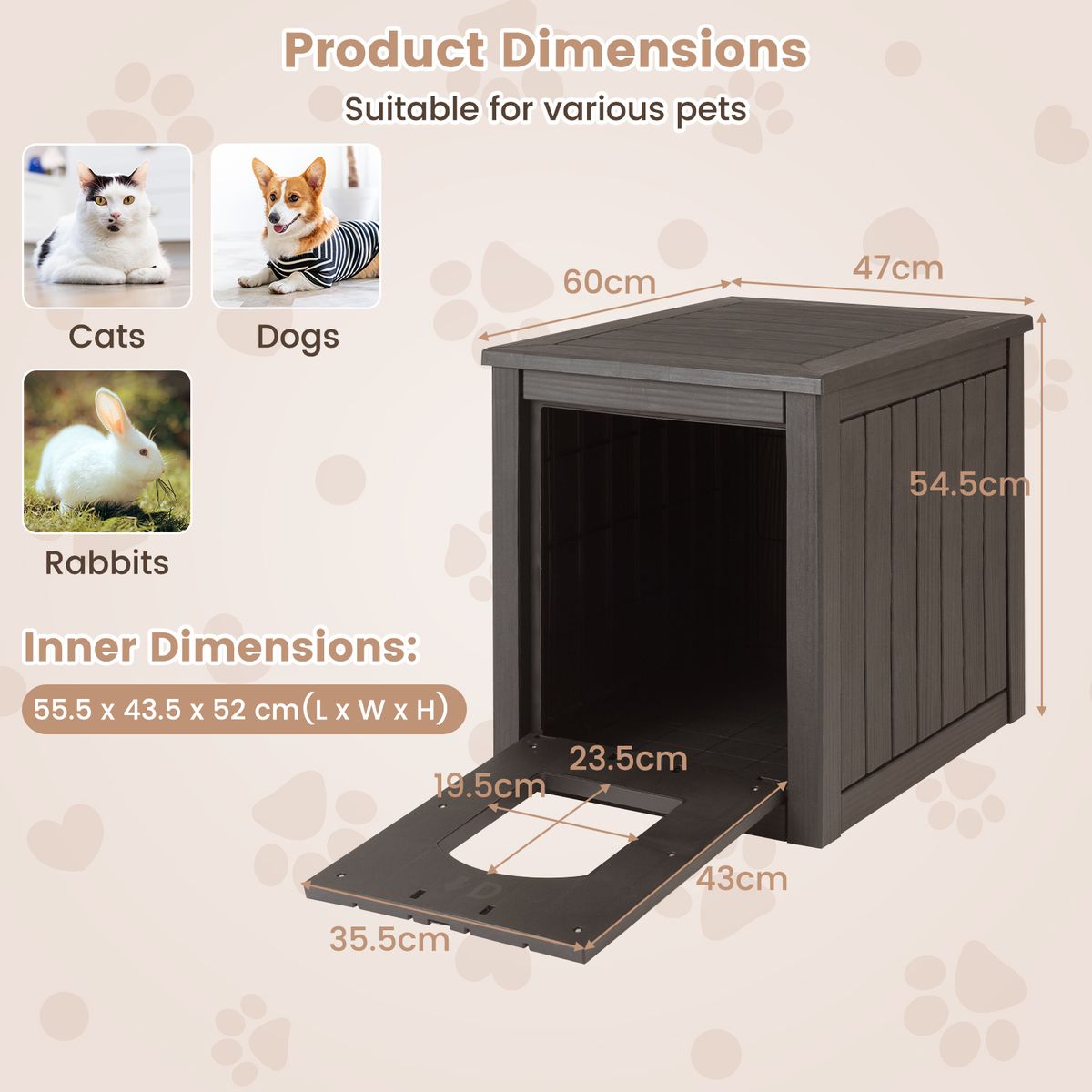 Maison pour chat Coast pour l'intérieur et l'extérieur - Meuble-litière dissimulé - Porte battante à l'avant - Noir et marron clair
