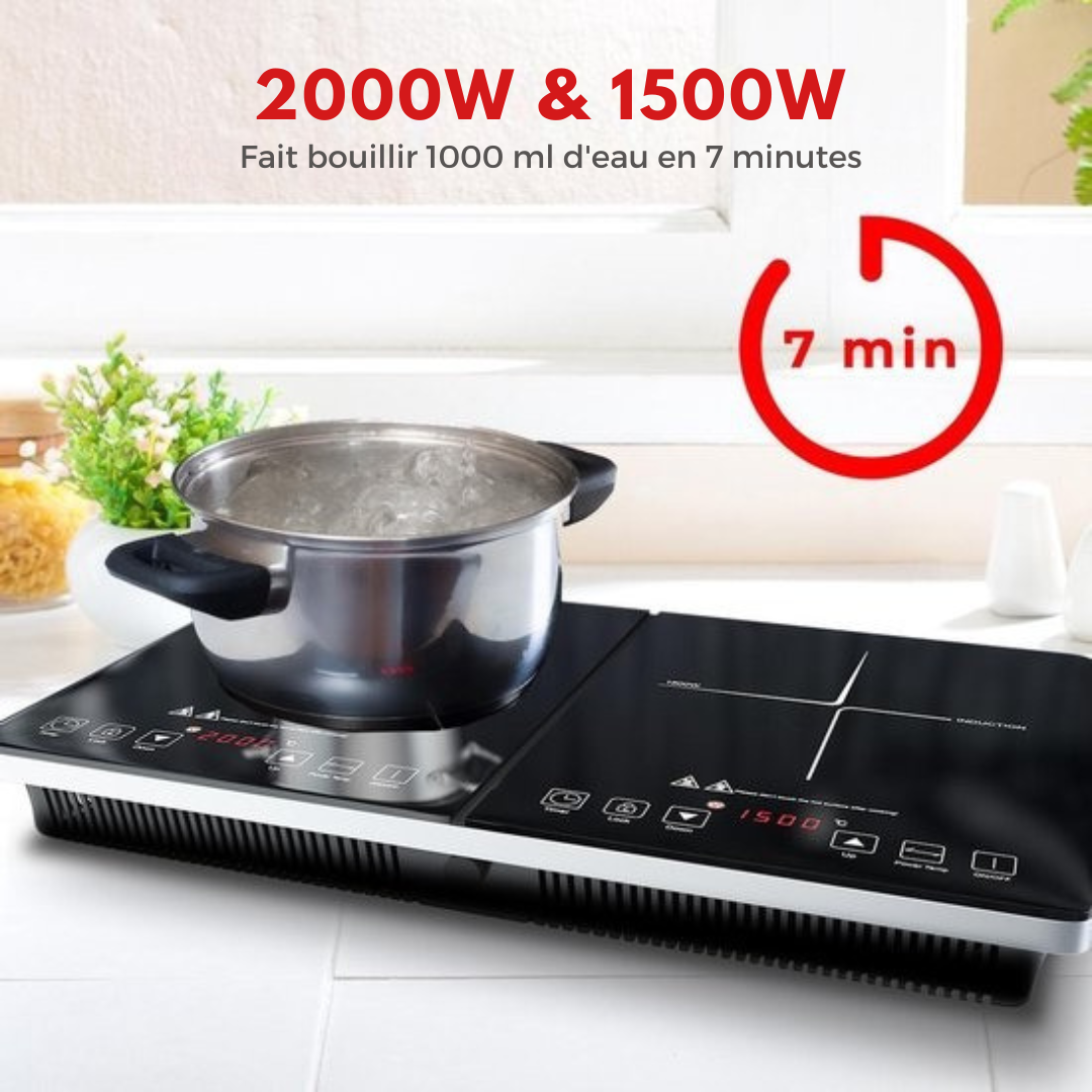 Plaque induction - KitchenBrothers - Table de cuisson transportable - 2 brûleurs - pose libre - 1500W + 2000W - acier inoxydable