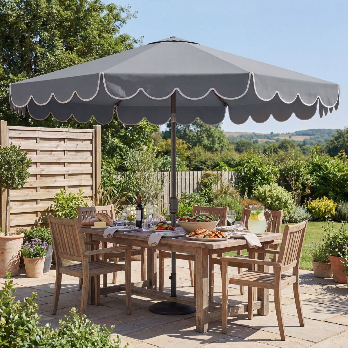 Parasol de jardin double face Coast - 300 cm avec manivelle et volant - inclinable à 35° - Bleu
