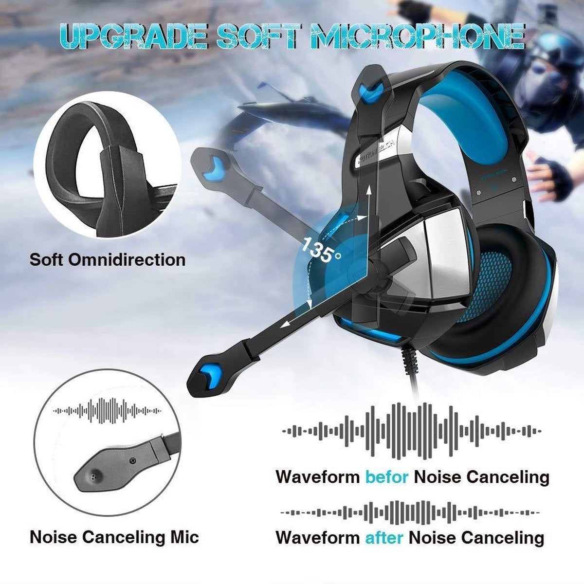 Casque de jeu Hunterspider V3 - Noir/Bleu - Convient pour PS4, Xbox One et Windows