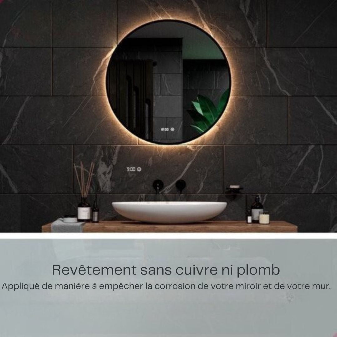 Miroir de salle de bain - Mirlux - avec éclairage LED et chauffage - anti-condensation - 60CM - Noir mat
