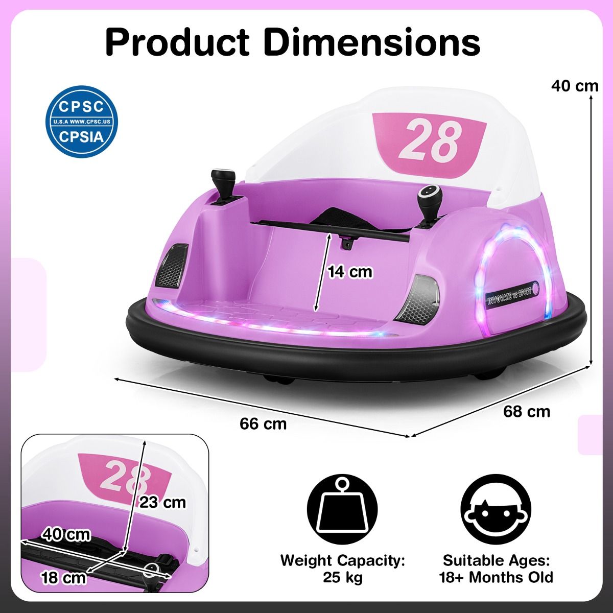 Voiture électrique « Coast » pour tout-petits - pivotante à 360° - avec télécommande - rose