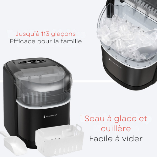 Machine à glaçons  avec pelle à glace- KitchenBrothers - Fonction autonettoyante - - 1.6L - 8 min. - 12kg/24h - Noir