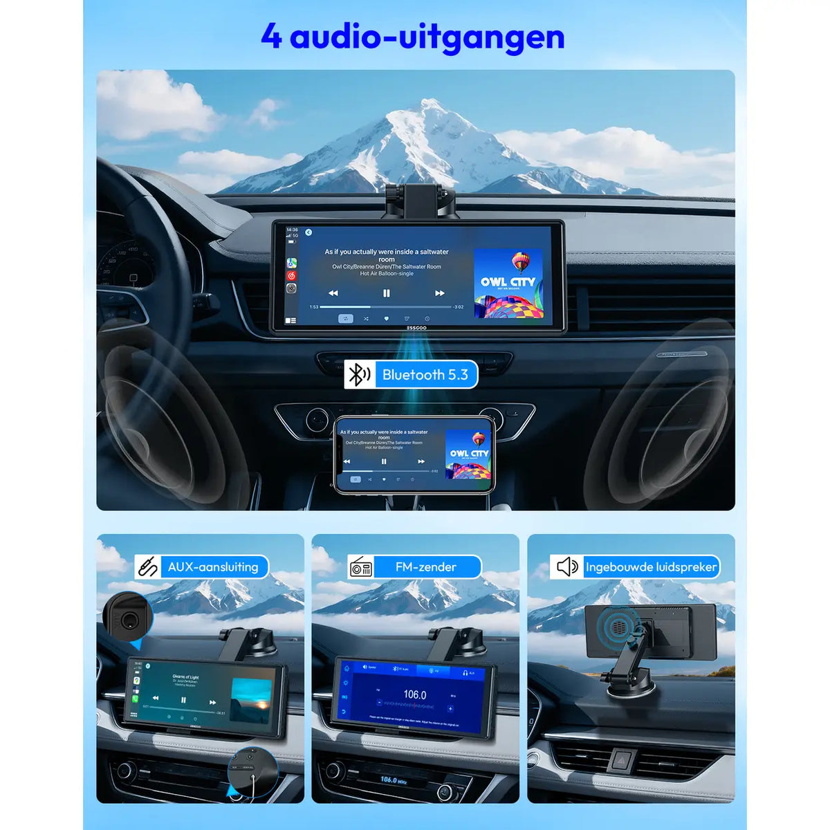 Écran CarPlay portable ESSGOO 10,26 pouces - sans fil