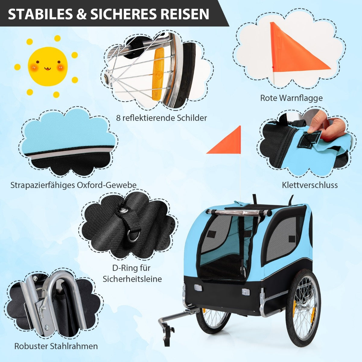 Coast Dog Trailers for bikes remorque en PET pour vélo 40 kg résiliente bleue