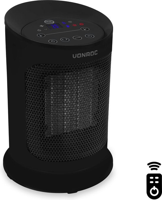 VONROC Chauffage électrique - chauffage soufflant - 1200W/1800W - céramique - 3 réglages - thermostat - minuterie - affichage LED - fonction swing - télécommande incluse - 20m2