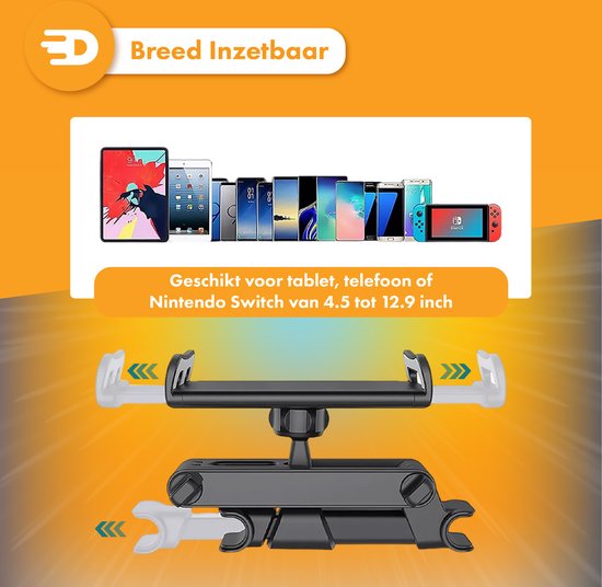 Support de tablette pour voiture - Appuie-tête - Rotation à 360 degrés - Convient pour tablette, téléphone et plus encore