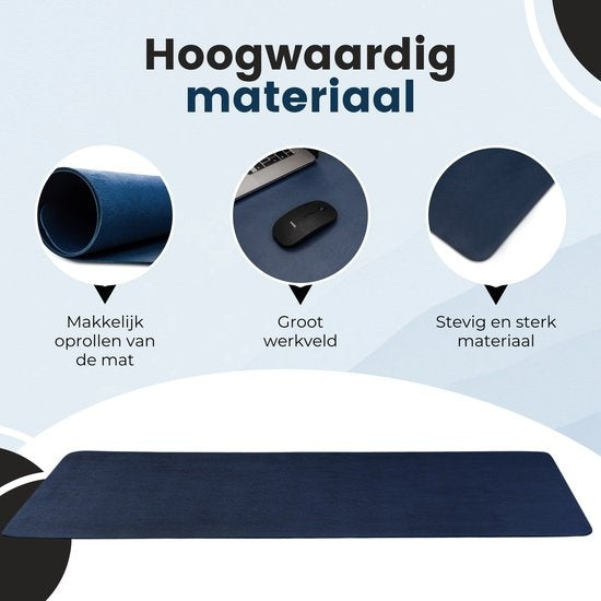 WURK Tapis de bureau professionnel en cuir synthétique - Organisateur de bureau - Accessoires de bureau - Tapis de souris XXL- Inclut un clip de câble - 90x45 - Bleu
