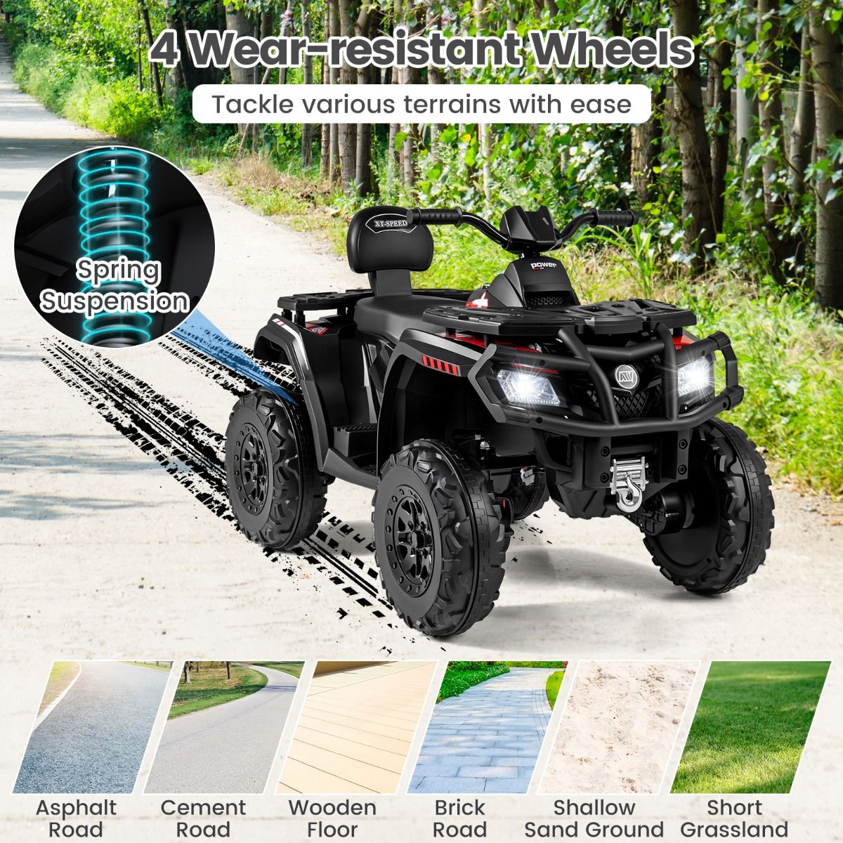 Quad électrique pour enfants Coast - 2 places - 4 moteurs - noir