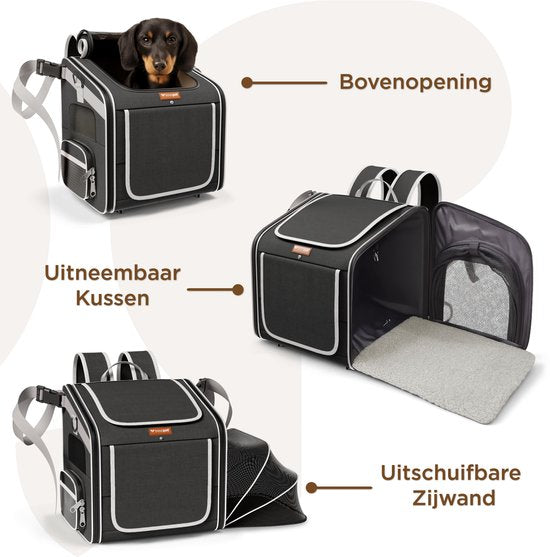 Panier de vélo pour chien TrevoPet® à l'avant - Panier de vélo 4 en 1 : panier pour chien, sac de transport, sac à dos et siège auto - Compatible avec tous les vélos - Pour les chiens jusqu'à 8 kg - Noir