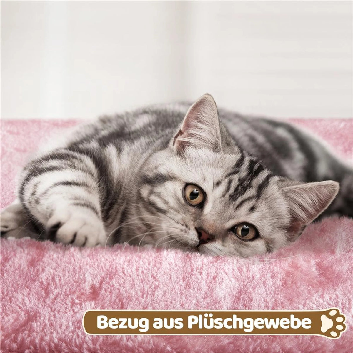 Yaheetech Scratch Post With Hammock - équipé d'un terrier pour chat, de deux poteaux en sisal et d'un endroit pour se coucher - pour chatons et petits chats - peluche rose clair et sisal - 40,5 x 40,5 x 59 cm