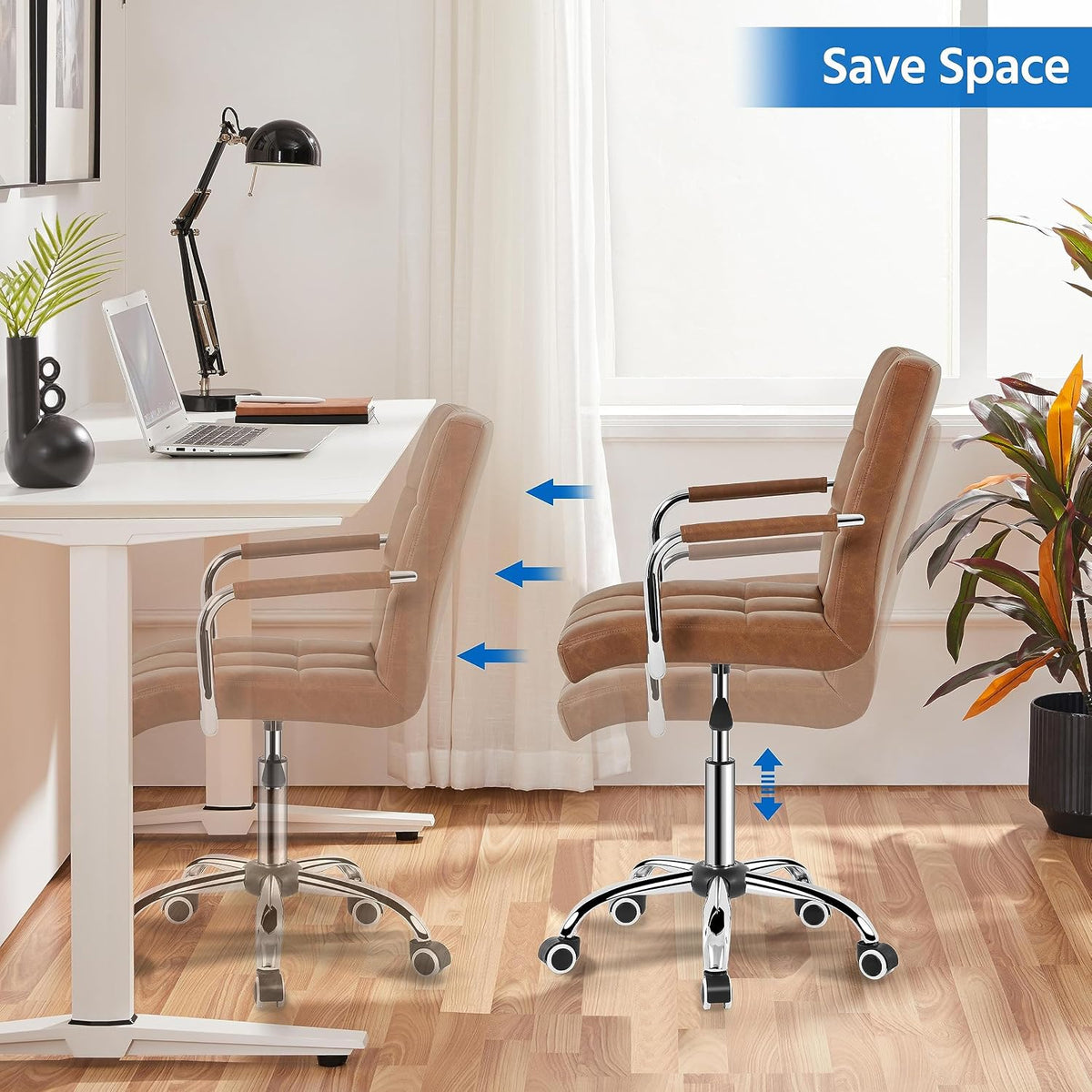 Chaise de bureau Yaheetech avec accoudoirs - Réglable en hauteur - Simili cuir - Marron rétro