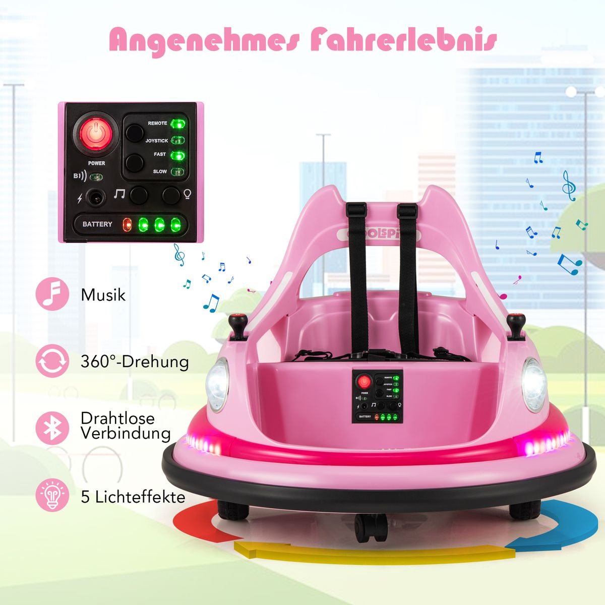 Coast : voiture de collision électrique pour enfants - 12 V avec télécommande et deux manettes - rose