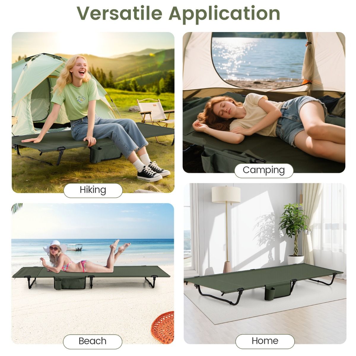 Lit de camping pliable Coast - ultra-léger - avec poche latérale et compartiment pour oreiller - vert