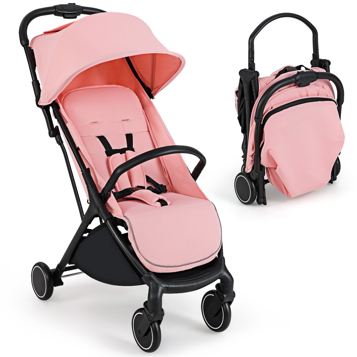 Poussette Coast - poussette de voyage pliable - dossier et repose-pieds réglables - rose