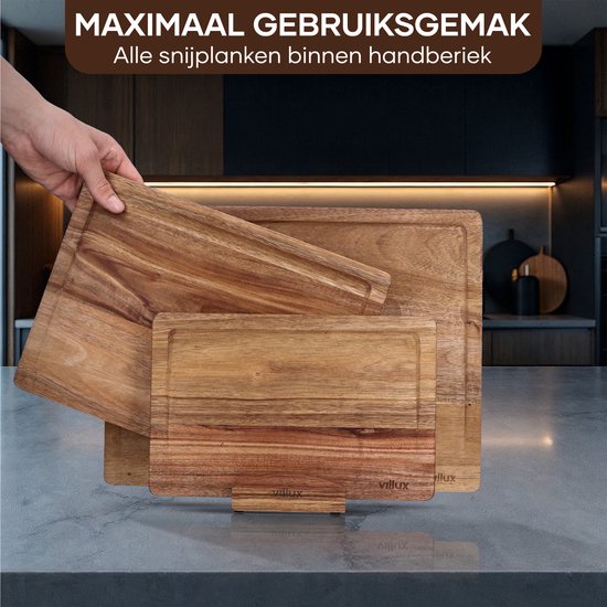 Planche à découper Villux - Lot de planches à découper avec support - Planche à découper en bois - Planches à découper - Planche à découper en acacia - Planche à découper en bois - Lot de planches à découper - Planche à tapas - Planche à apéritif - Planch