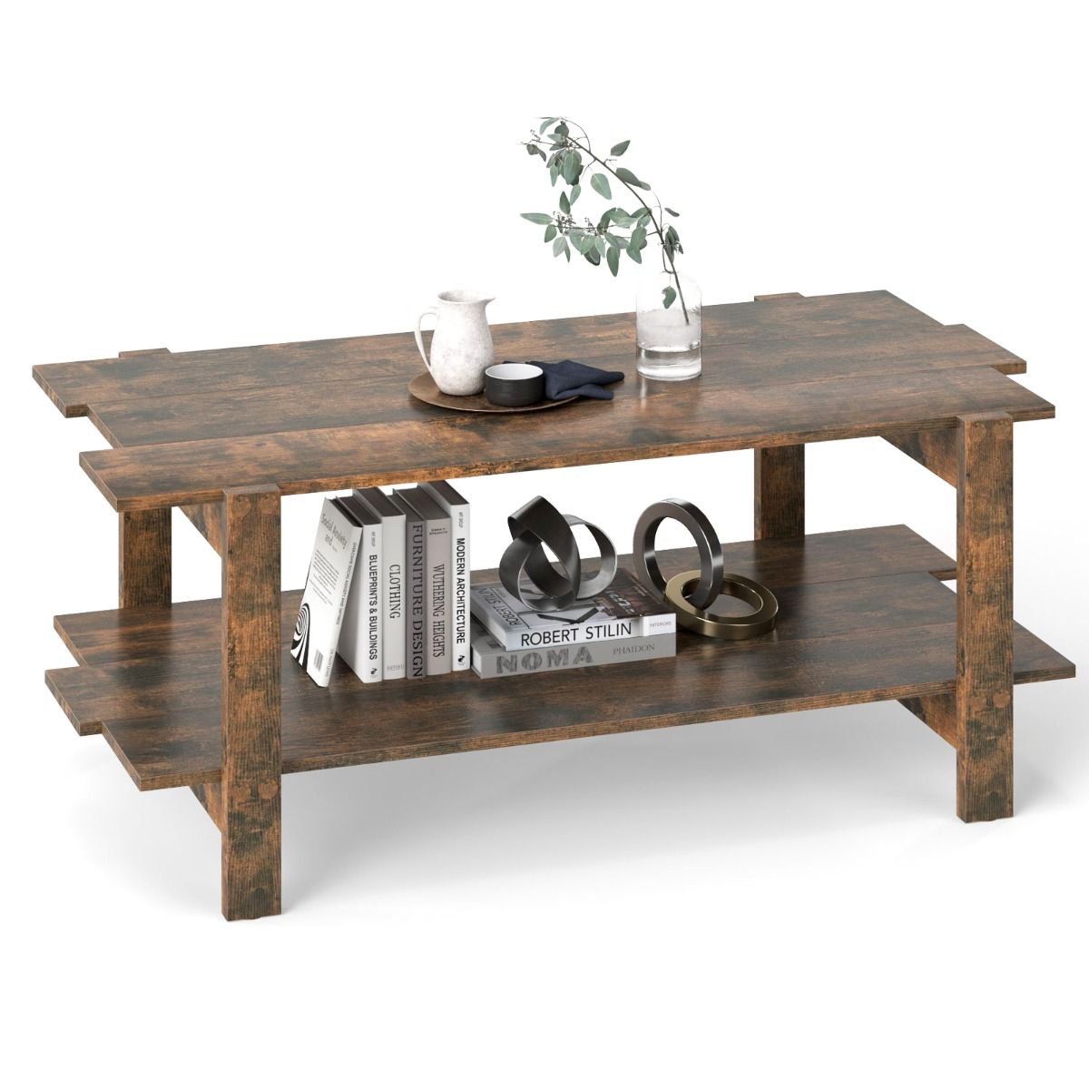 Table basse Coast - 2 niveaux - avec étagère de rangement - noyer/noir - 115 x 59 x 46 cm