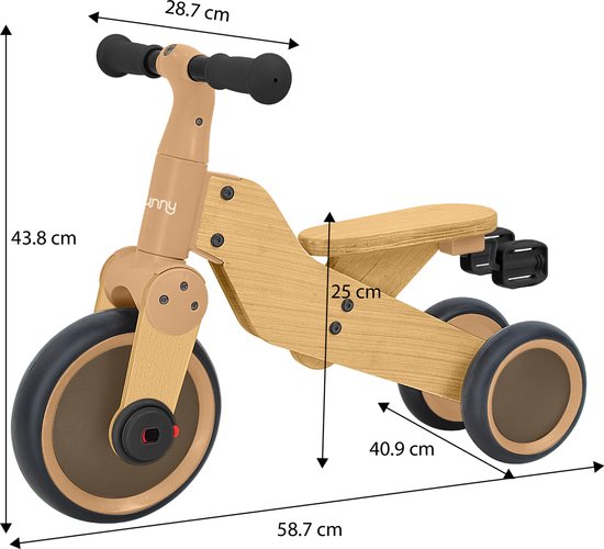 Sunny Walker 2-en-1 1000 - Vélo d'équilibre en bois - À partir de 2 ans - Walker Trike - Selle réglable - FSC Mix