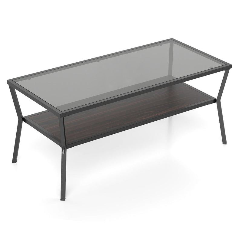 Table basse Coast rectangulaire - plateau en verre trempé - piètement en métal - gris et noir