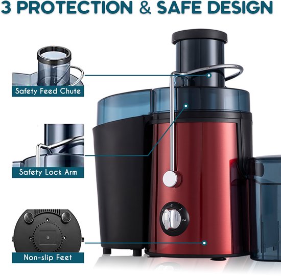 Centrifugeuse rapide Fuegobird L811 - Power Juicer - Acier inoxydable - 400 watts - Rouge