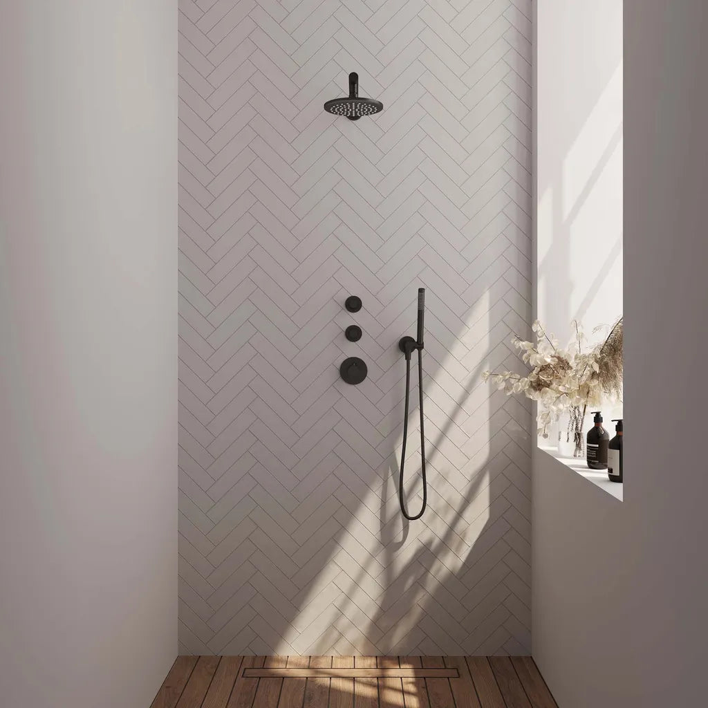 Ensemble de douche à effet pluie encastrable Brauer Black Edition 01 - Pomme de douche de 20 cm - Noir mat