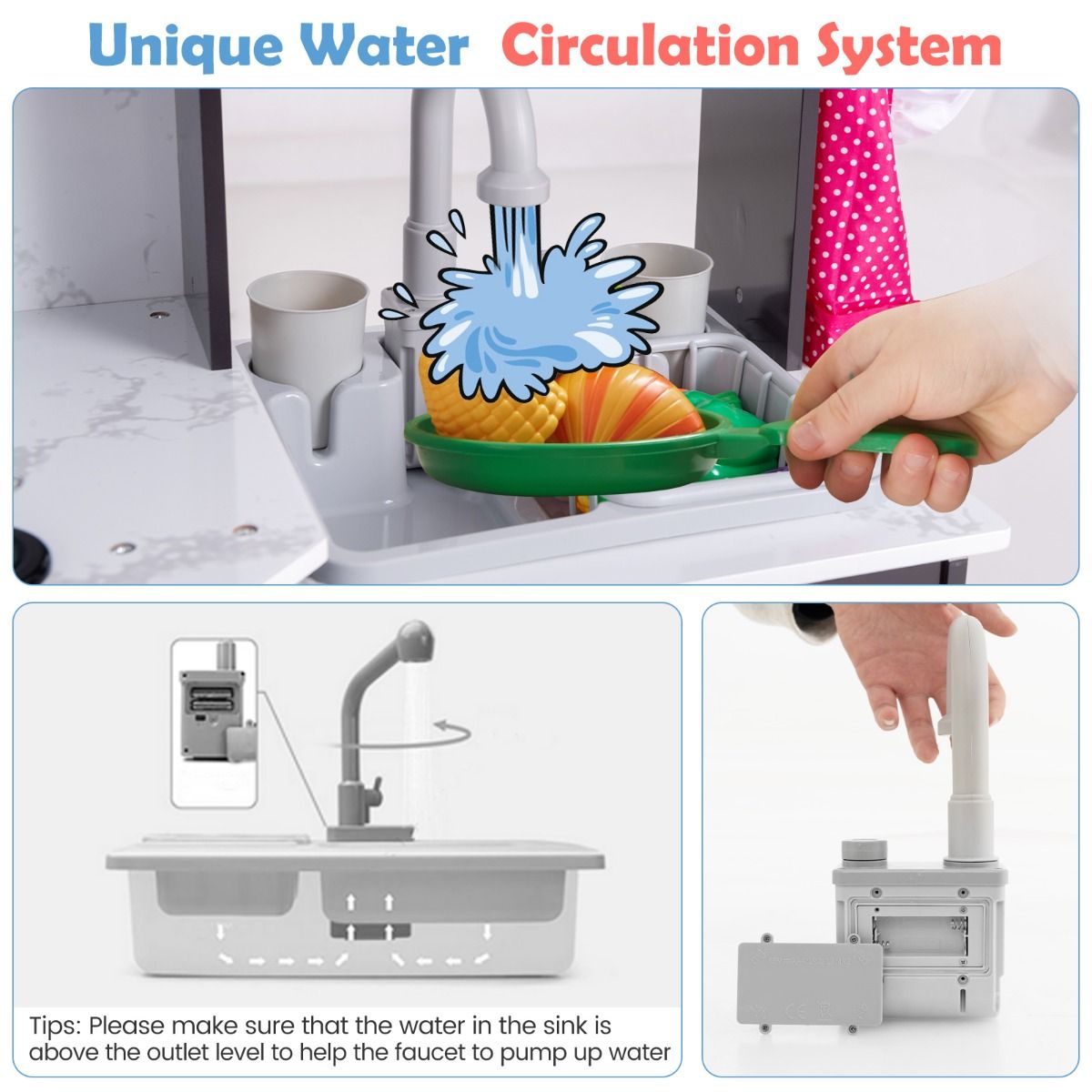 Cuisine jouet en bois Coast pour enfants - avec lumières et sons - distributeur d'eau et lave-linge - noir