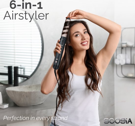 Soosia 6-in-1 Airstyler - Sèche-cheveux et fer à friser - Sèche-cheveux - Multistyler - Brosse à cheveux et brosse à boucler - Enveloppe pour cheveux