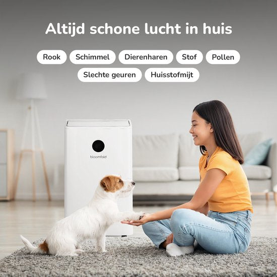 Déshumidificateur et purificateur d'air Bloomfold - 20L par jour - Fonction Lavage-Séchage incluse - Convient au salon, à la chambre à coucher, à la cave et à la salle de bain