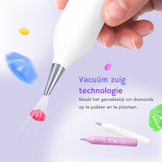 Rubye® - Stylo de peinture électrique pour diamants - Avec technologie d'aspiration - Rechargeable via USB-C - Confortable à utiliser - Pour pierres rondes et carrées - Blanc